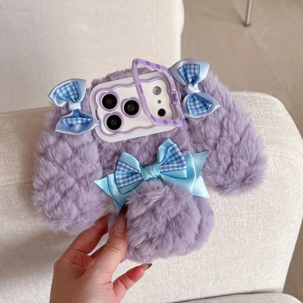 Bunny Rabbit Plush Phone Case with Butterfly Knot Design For iPhone 17 pro Max 16pro 15plus 14 13 Protective Cover