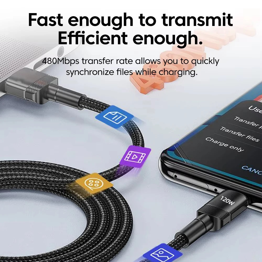NNBILI 120W USB Type C Cable Fast Charging Type-C Charger Data Cord For iPhone 17 16 15 Pro Max Huawei Mobile Phone USB C Wire