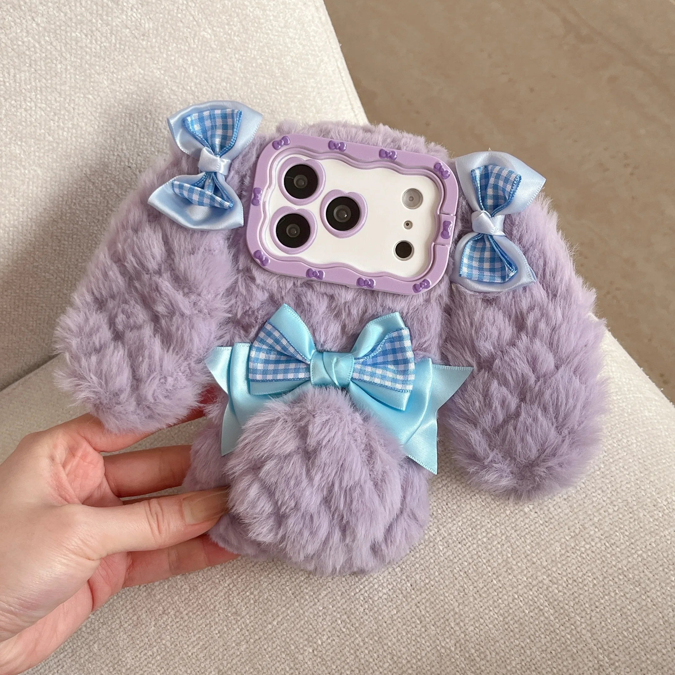 Bunny Rabbit Plush Phone Case with Butterfly Knot Design For iPhone 17 pro Max 16pro 15plus 14 13 Protective Cover