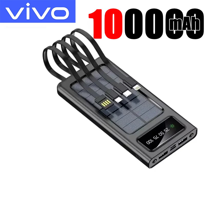 VIVO 500000mAh Large Capacity Solar Power Bank 4 in1 Cables Portable Power Bank Super Fast Charging Powerbank For iPhone 2026New