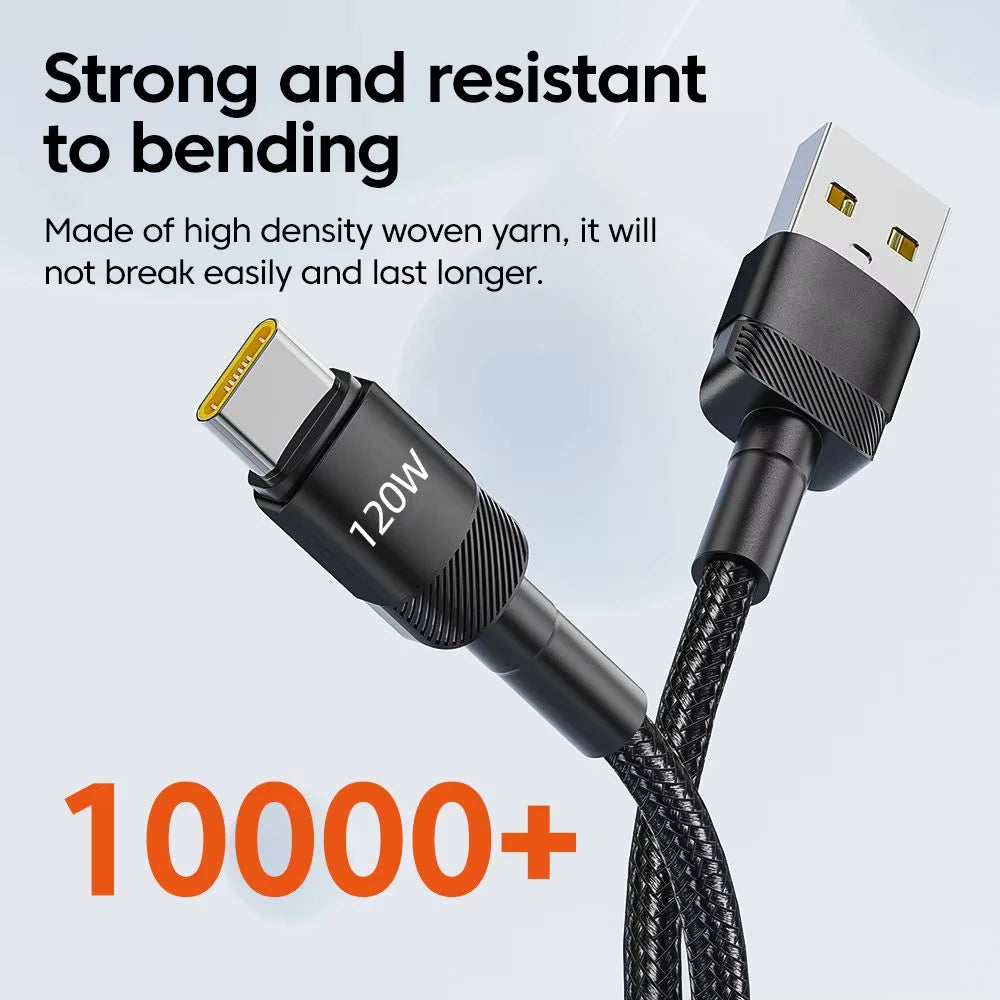 NNBILI 120W USB Type C Cable Fast Charging Type-C Charger Data Cord For iPhone 17 16 15 Pro Max Huawei Mobile Phone USB C Wire