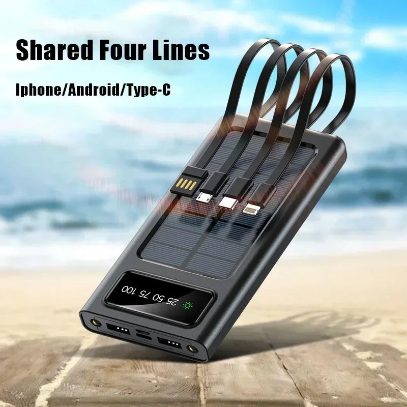 VIVO 500000mAh Large Capacity Solar Power Bank 4 in1 Cables Portable Power Bank Super Fast Charging Powerbank For iPhone 2026New
