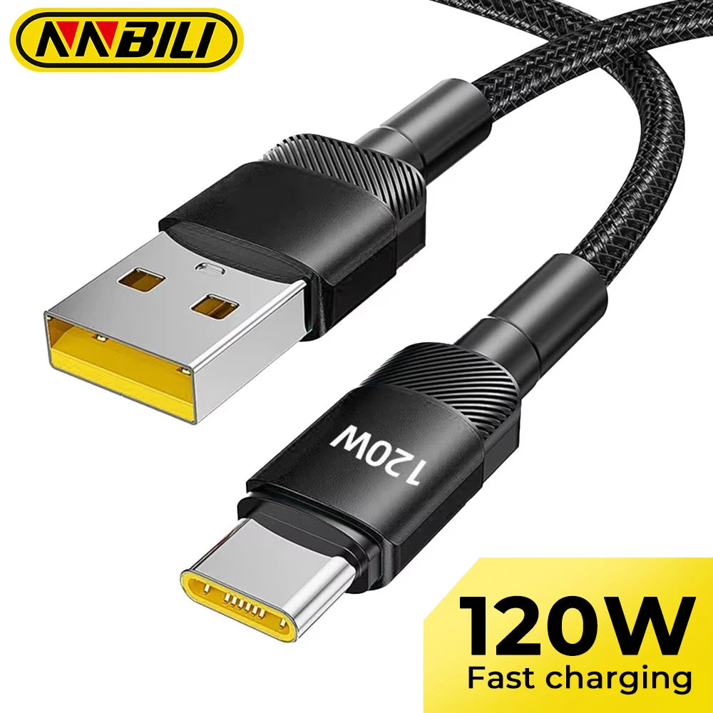 NNBILI 120W USB Type C Cable Fast Charging Type-C Charger Data Cord For iPhone 17 16 15 Pro Max Huawei Mobile Phone USB C Wire