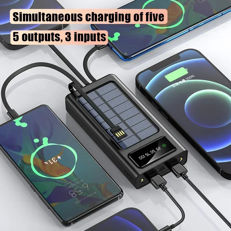 VIVO 500000mAh Large Capacity Solar Power Bank 4 in1 Cables Portable Power Bank Super Fast Charging Powerbank For iPhone 2026New