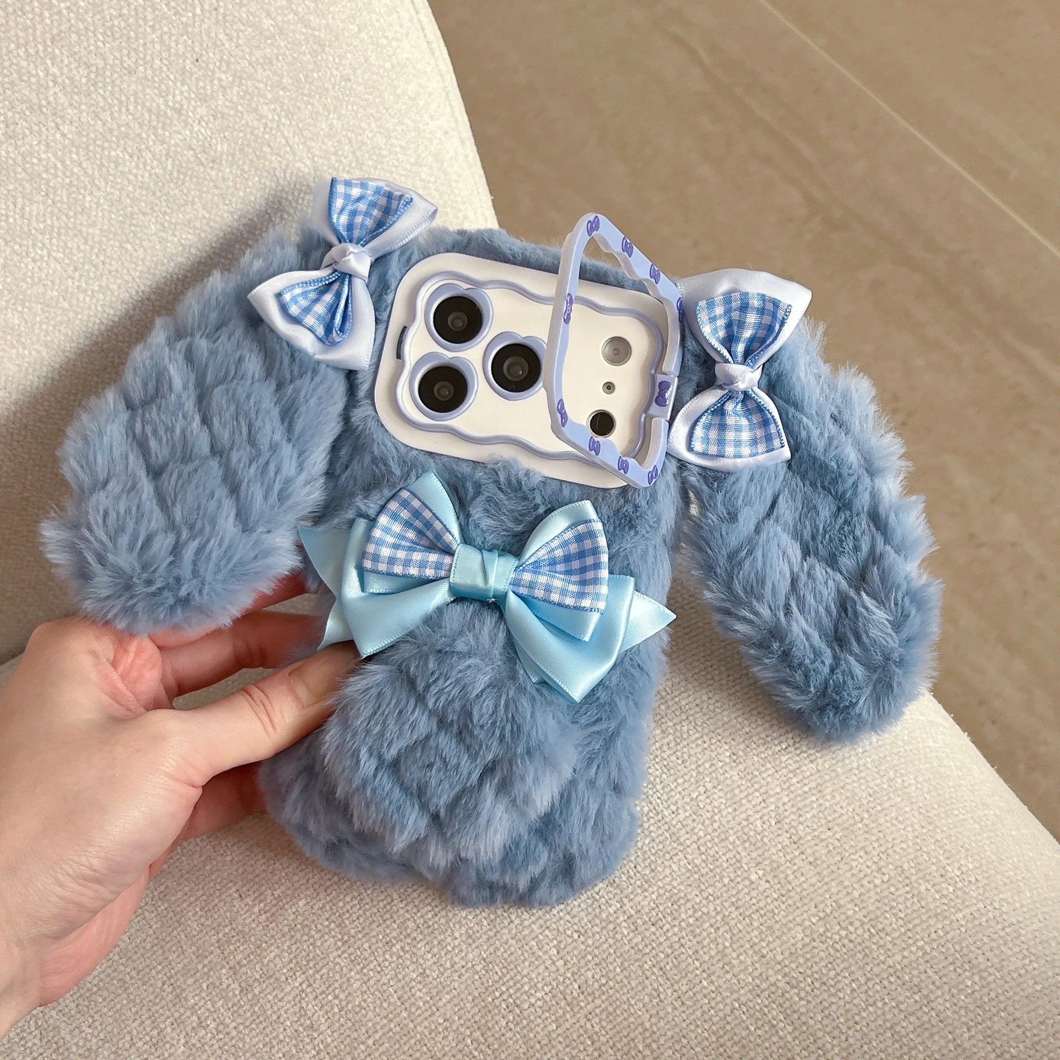Bunny Rabbit Plush Phone Case with Butterfly Knot Design For iPhone 17 pro Max 16pro 15plus 14 13 Protective Cover