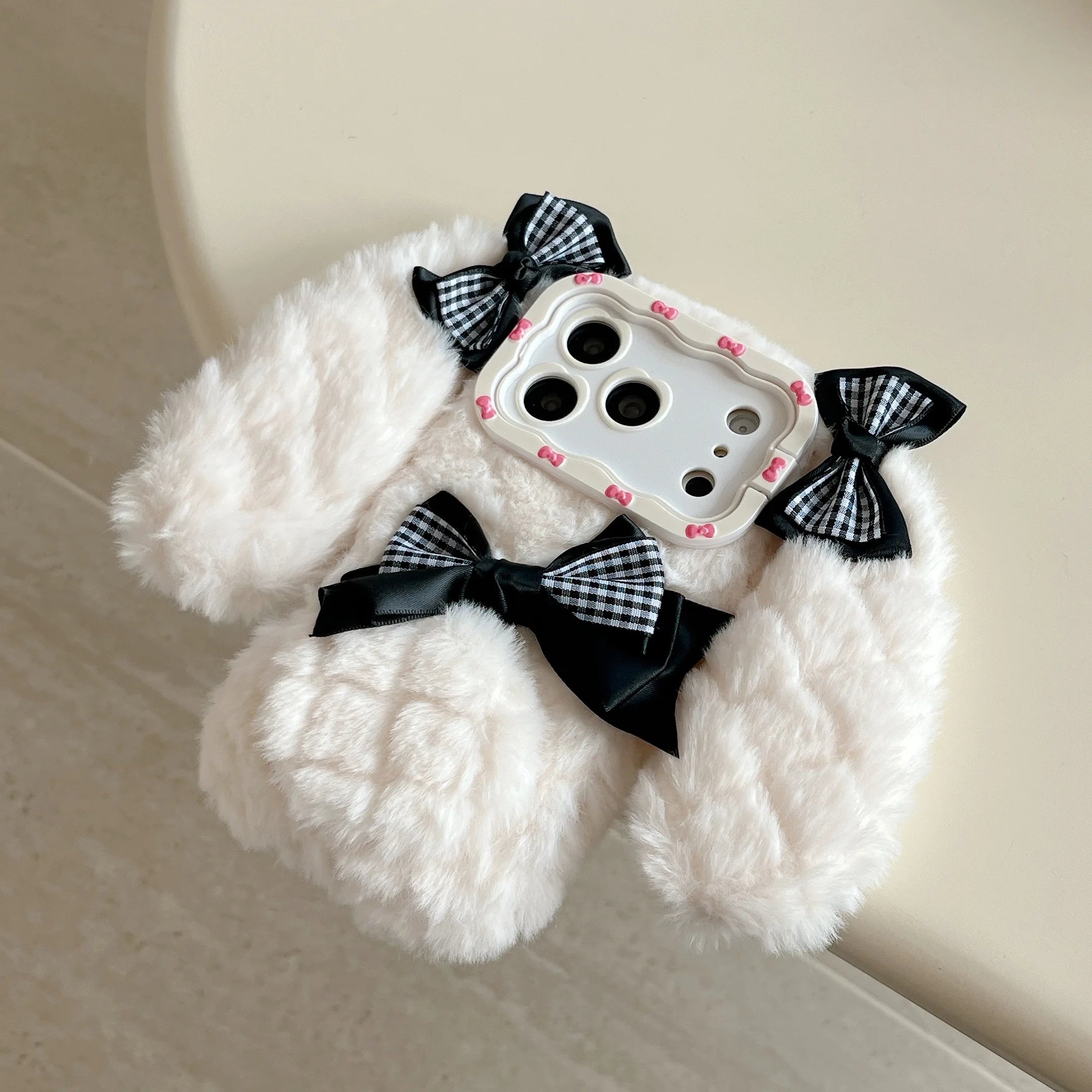 Bunny Rabbit Plush Phone Case with Butterfly Knot Design For iPhone 17 pro Max 16pro 15plus 14 13 Protective Cover
