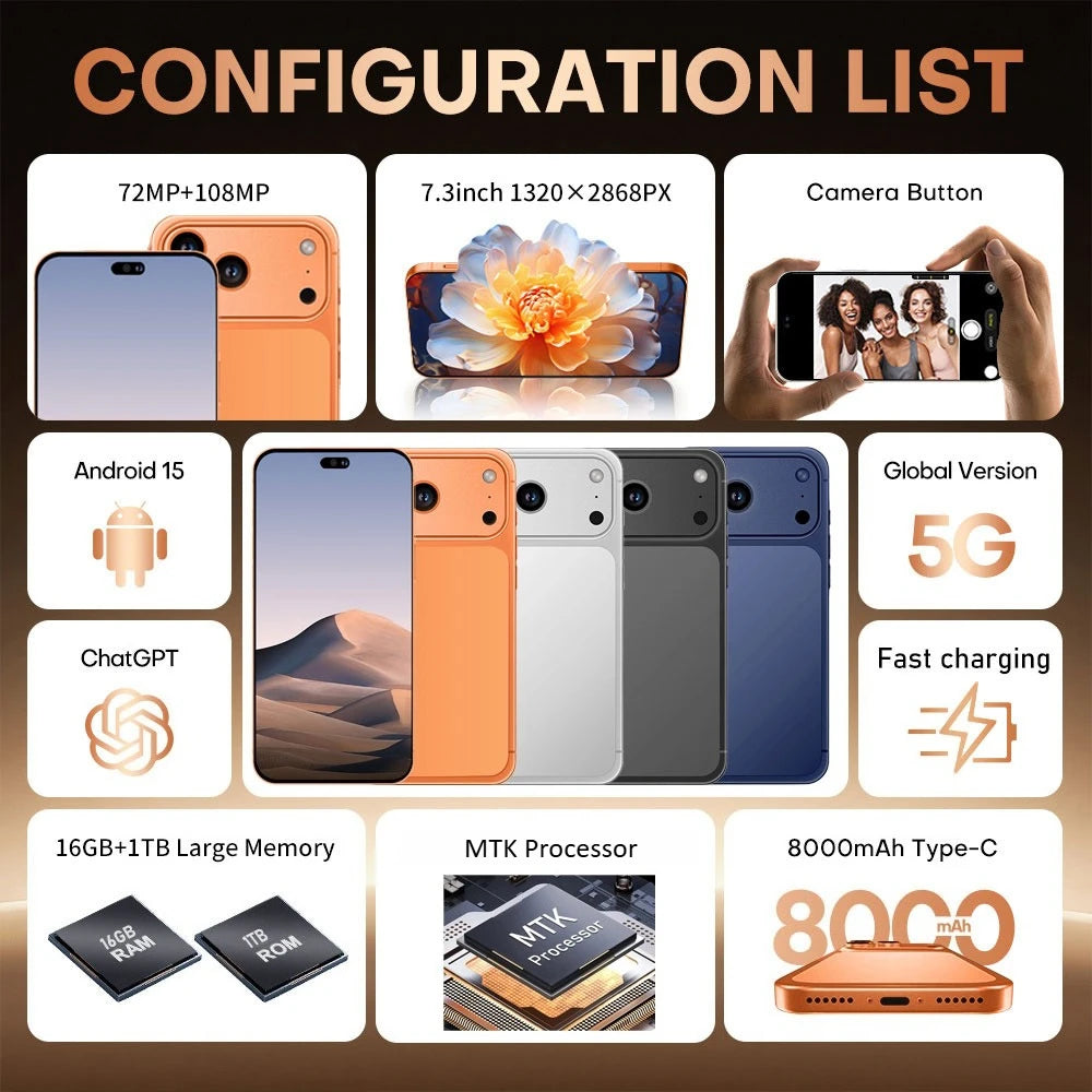 NEW High-definition Mobile Phones Film for i17 Pro Max Smartphone Accessories 7.3inch Cell Phone High Quality Android Original