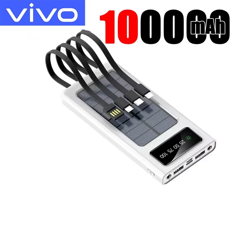 VIVO 500000mAh Large Capacity Solar Power Bank 4 in1 Cables Portable Power Bank Super Fast Charging Powerbank For iPhone 2026New