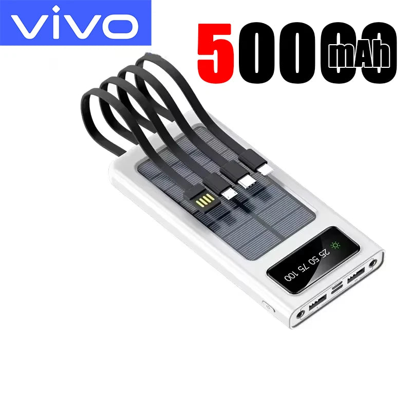 VIVO 500000mAh Large Capacity Solar Power Bank 4 in1 Cables Portable Power Bank Super Fast Charging Powerbank For iPhone 2026New