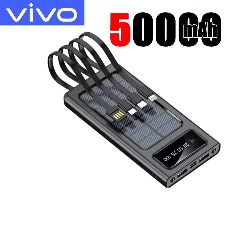 VIVO 500000mAh Large Capacity Solar Power Bank 4 in1 Cables Portable Power Bank Super Fast Charging Powerbank For iPhone 2026New